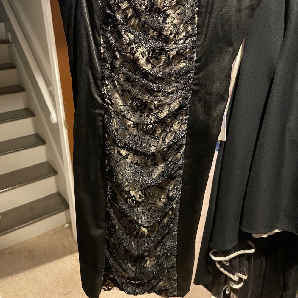 Black satin and lace cocktail dress